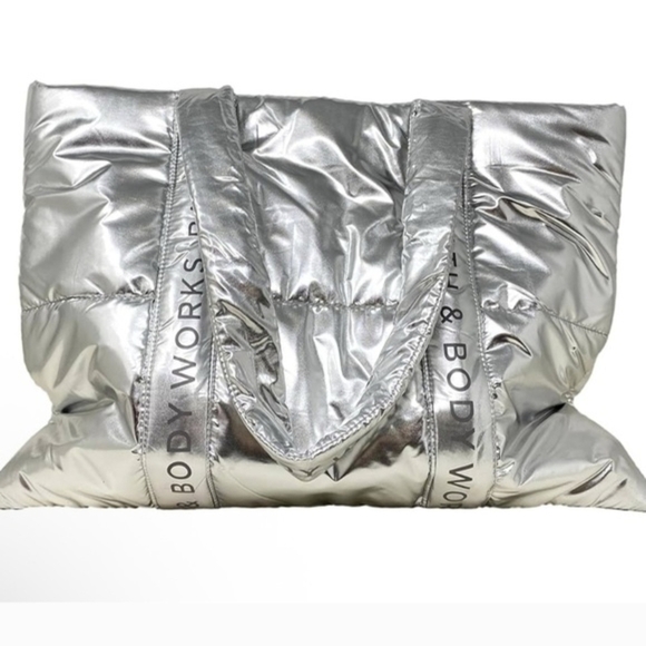 Bath & Body Works Handbags - Metallic Puffer Tote In Silver - Bath & Body Works Bag - NWT Large